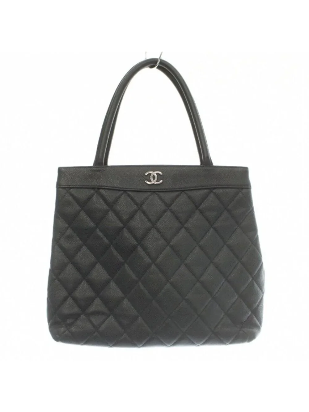 Chanel Quilted Caviar Leather Tote Bag Hand CC Logo Black